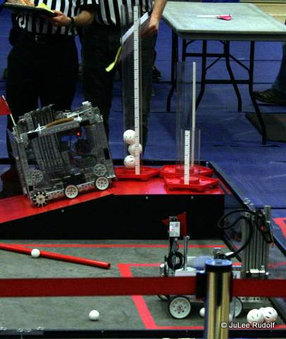 Robots move rolling goals and themselves to ramps and the Parking Zone