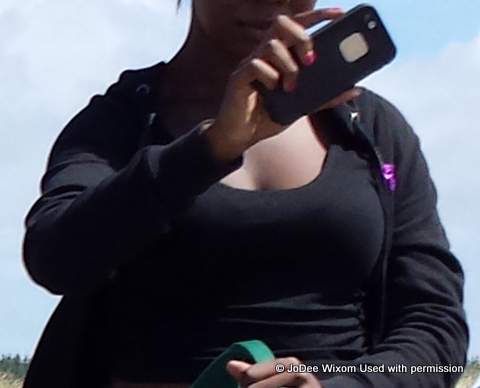 Selfie-girl horseback rider at Ocean Shores