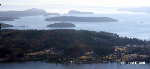 Hope Island (background) and Skagit Island viewed from Mount Erie
